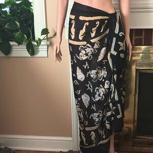 Rima Sheer Nautical Wrap Scarf 67" x 45" Black Tan Seahorse Shell Soft Shawl